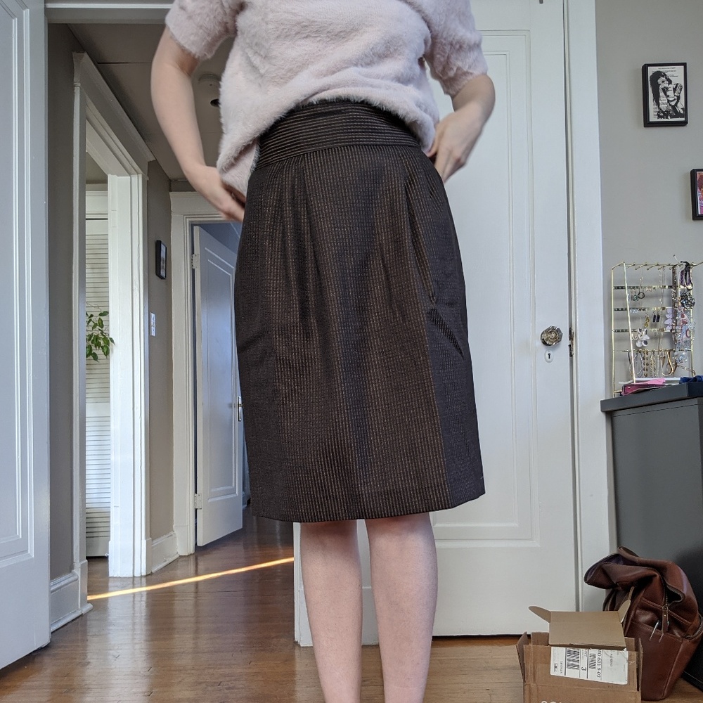 Vintage brown 100% wool high waisted skirt - 12